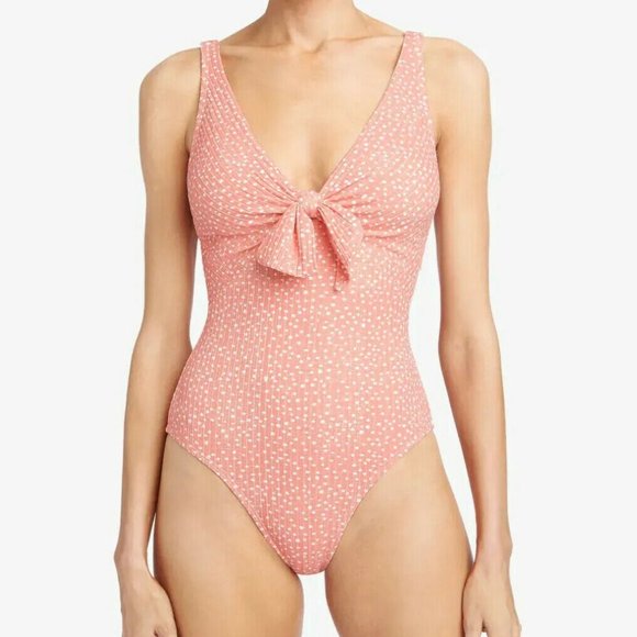 NWOT Robin Piccone Ally Blush Front Tie One Piece - 8/M - Picture 1 of 5